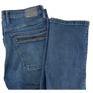 Gap 1969 Mens 36x34 Dark Wash Slim Fit Moto‎ Jeans Zip Pockets Cotton Blend